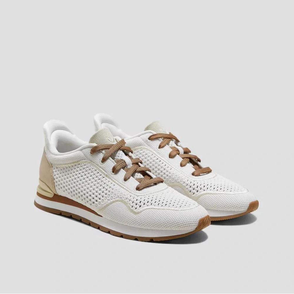 Stylish White and Tan Women's Sneakers - Picture 1 of 8